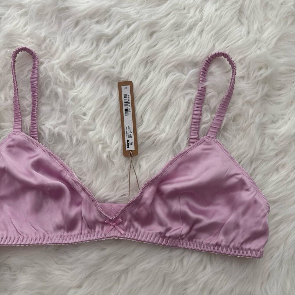 Skims Woven Shine Sleep Bralette Pink Rose Size Medium - Picture 3 of 6